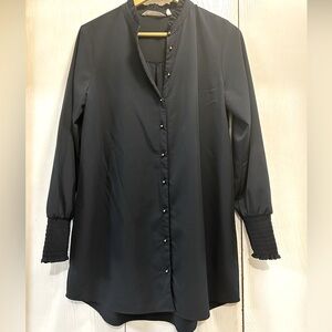 Soft Surroundings Vivian Black Ruffle High Goth, Witchcore, Tunic length Blouse